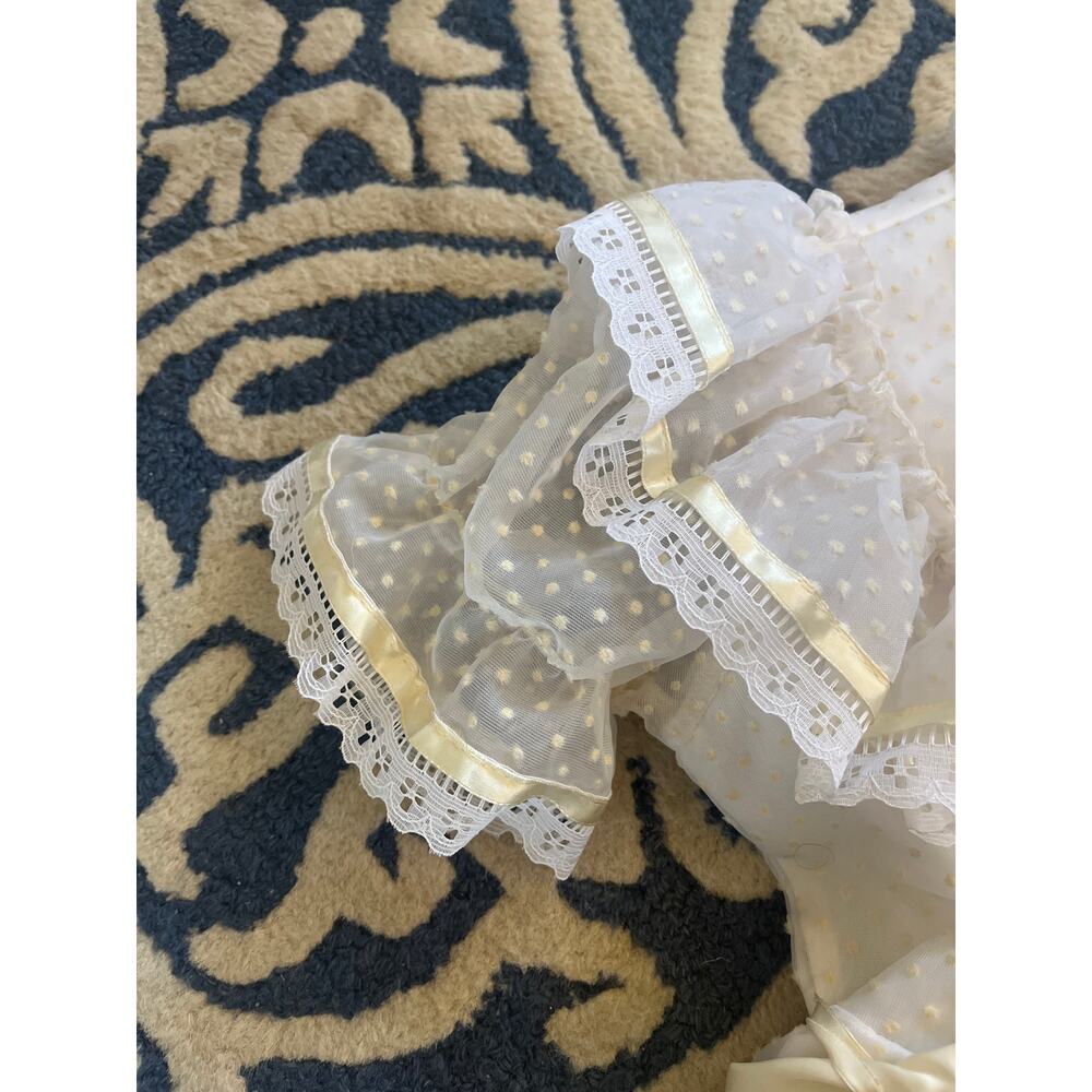 Vintage First Communion Easter White Short Sleeve Lace Dress with Veil - Picture 4 of 12